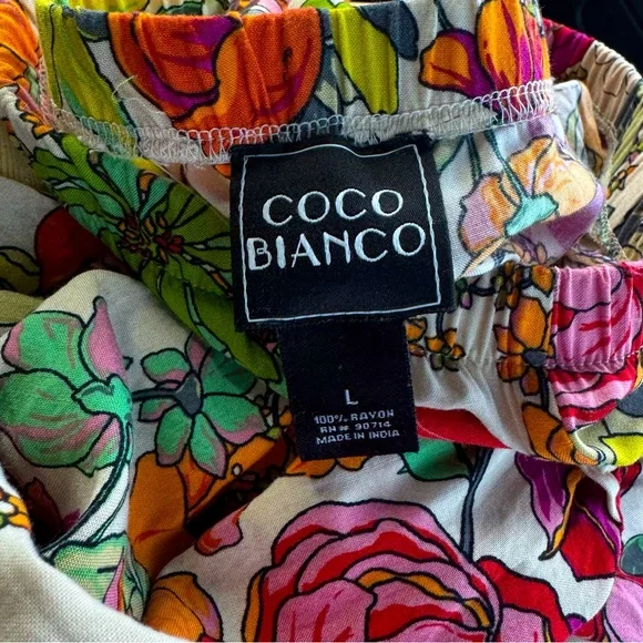 100% Rayon, Large COCO BIANCO Floral Multicolor Women's wide legged Pants - Picture 3 of 3